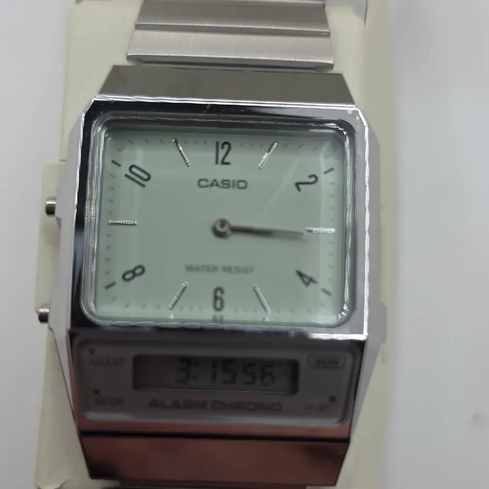 Casio Alarm Chrono Analog/Digital Quartz Silver Stainless Steel Watch w/ Box